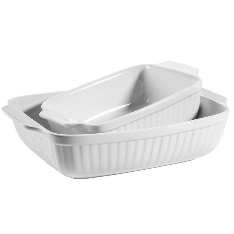Set 2 Tăvi de Copt din Ceramică MÄSER Kitchen Time, Forme Dreptunghiulare pentru Lasagna, 33x24x8 cm și 25,5x16x7 cm, Alb