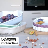 Set 2 Tăvi de Copt din Ceramică MÄSER Kitchen Time, Forme Dreptunghiulare pentru Lasagna, 33x24x8 cm și 25,5x16x7 cm, Alb 7