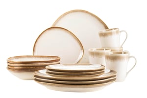 MÄSER La Sinfonia 931991 Vintage jedálenská súprava pre 4 osoby, 16-dielna, s farebným prechodom od béžovej po krémovobielu, keramický porcelánový set s jedinečným tvarom