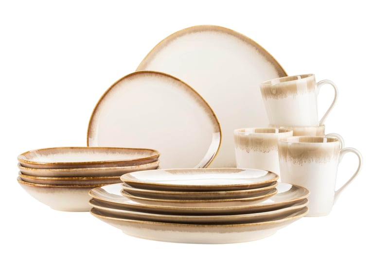 Set de masă vintage MÄSER La Sinfonia 931991 pentru 4 persoane, 16 piese, din ceramică cu formă unică, degrade de la bej la alb-crem