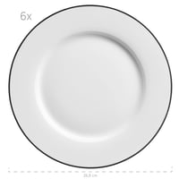 MÄSER Nola étkészlet 6 személyre, 12 részes, fehér fekete peremmel, lapos tányér és leveses tányér szett, kerek porcelán étkészlet 4