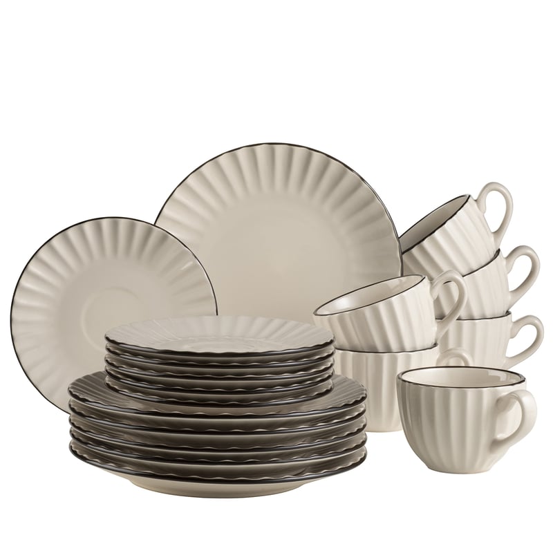 MÄSER Osita Retro set za kavu za 6 osoba, 18 dijelova, kamena keramika - krem bijela