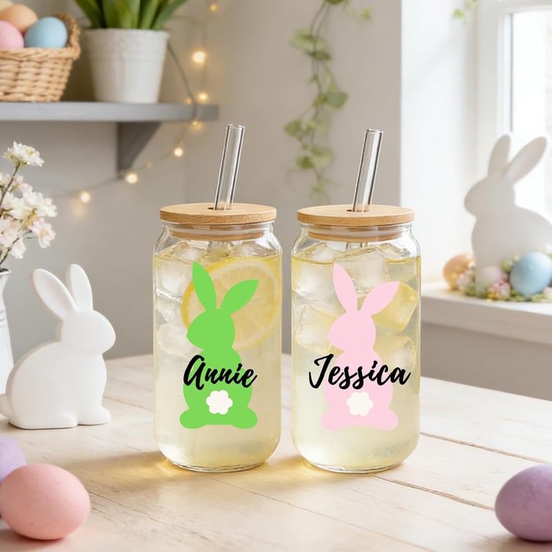 Mason Life Személyre Szabható Húsvéti Nyúl Farok Üveg Bögre 530ml Bambusz Tetővel
