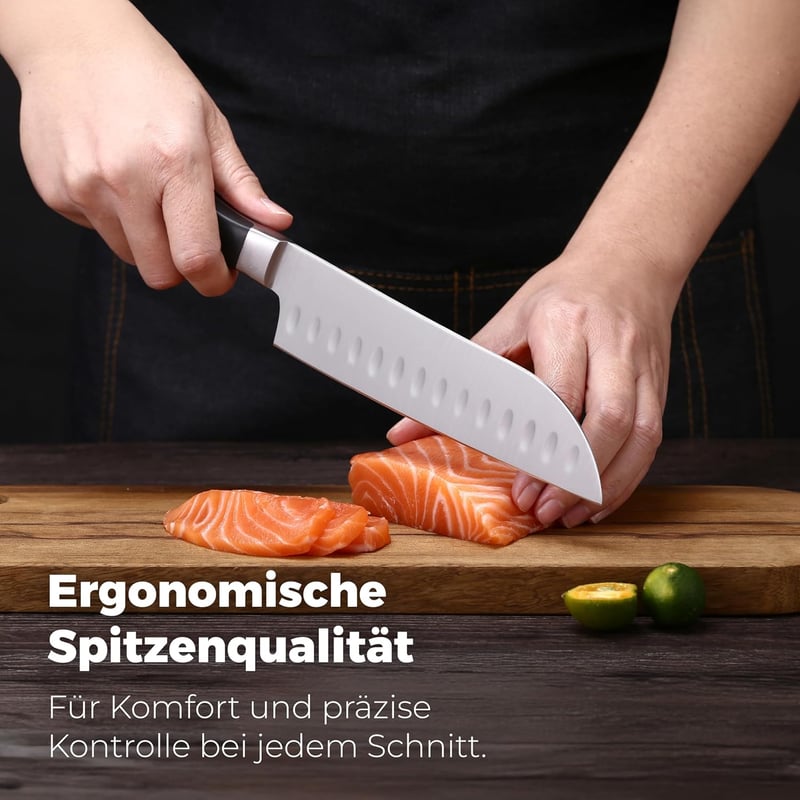 Master Maison 19 részes konyhai kés szett német rozsdamentes acélból, fa talppal és kés élezővel