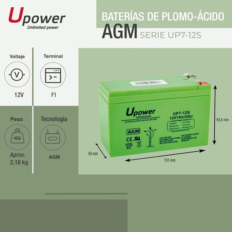 Master U-Power AGM 12V 7Ah VRLA akkumulátor riasztóhoz és UPS-hez