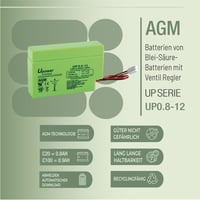 Acumulator AGM Master U-Power 12V 0,8Ah, baterie cu plumb VRLA, ermetică și fără întreținere, cu conector AMP cu 2 pini de 3,96 mm, pentru sisteme de alarmă și sisteme de rezervă. 4