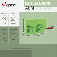 Acumulator AGM Master U-Power 12V 0,8Ah, baterie cu plumb VRLA, ermetică și fără întreținere, cu conector AMP cu 2 pini de 3,96 mm, pentru sisteme de alarmă și sisteme de rezervă. 2