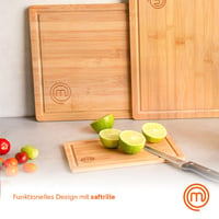 Sada bambusových dosiek na krájanie MasterChef 3 ks - Veľká 38x27,5 cm, Stredná 34x23,5 cm, Malá 23x15 cm, Prírodný bambus, S drážkou na odtok šťavy 4