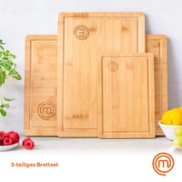 Sada bambusových dosiek na krájanie MasterChef 3 ks - Veľká 38x27,5 cm, Stredná 34x23,5 cm, Malá 23x15 cm, Prírodný bambus, S drážkou na odtok šťavy 2