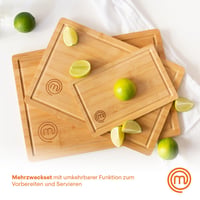 Sada bambusových dosiek na krájanie MasterChef 3 ks - Veľká 38x27,5 cm, Stredná 34x23,5 cm, Malá 23x15 cm, Prírodný bambus, S drážkou na odtok šťavy 5