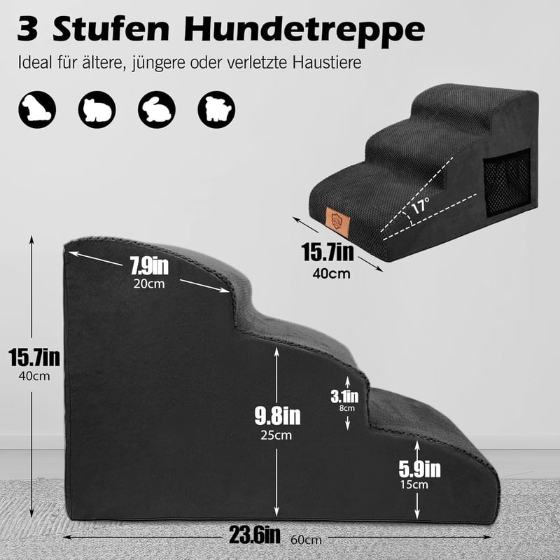 MASTERTOP 3 lépcsős kutyalépcsö, puha szivacs, csúszásmentes, mosható huzat, kanapéhoz