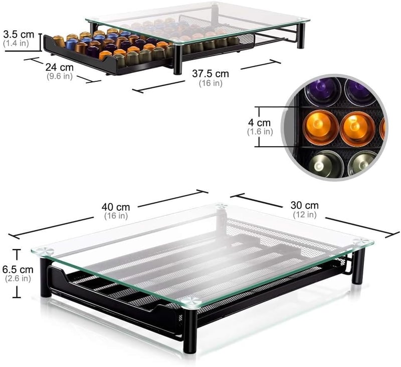 Masthome Nespresso kapszula tartó 60 kapszulához, üveg tárolódoboz tisztítóronggyal