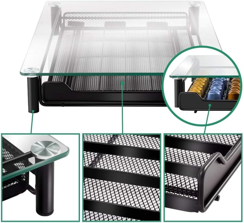 Masthome Nespresso kapszula tartó 60 kapszulához, üveg tárolódoboz tisztítóronggyal
