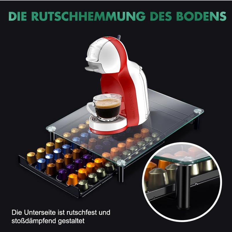 Masthome Nespresso kapszula tartó 60 kapszulához, üveg tárolódoboz tisztítóronggyal
