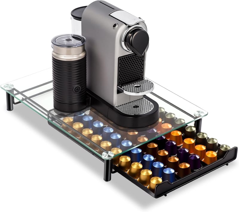 Masthome Nespresso kapszula tartó 60 kapszulához, üveg tárolódoboz tisztítóronggyal
