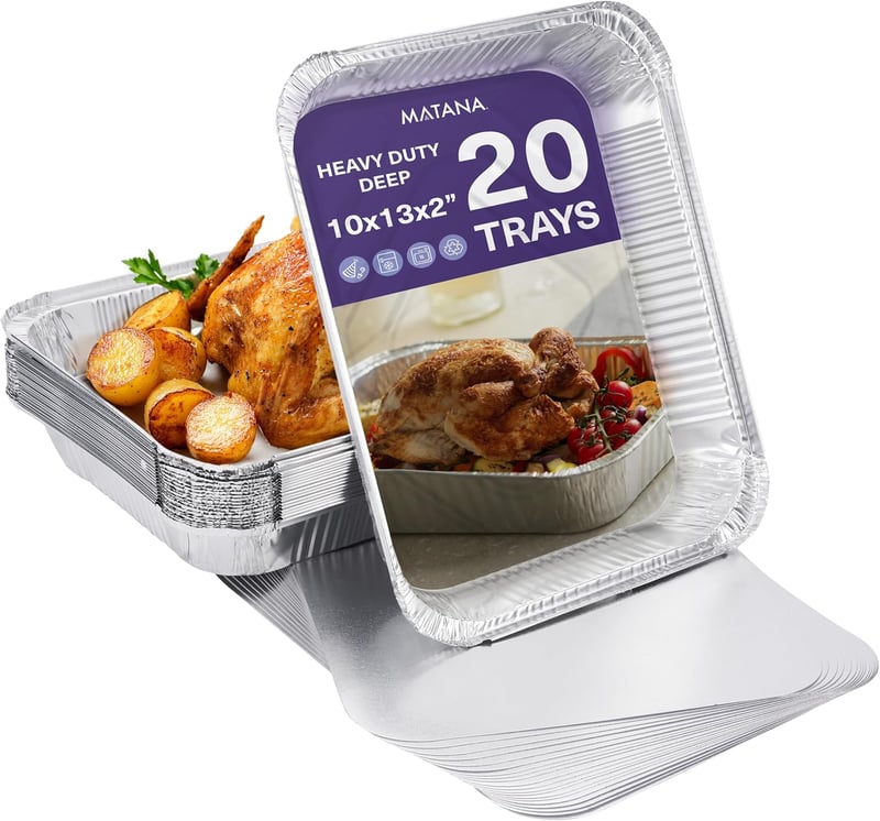 MATANA 20 db Alumínium Tálca Fedővel 32x26 cm Sütőhöz és Grillhez