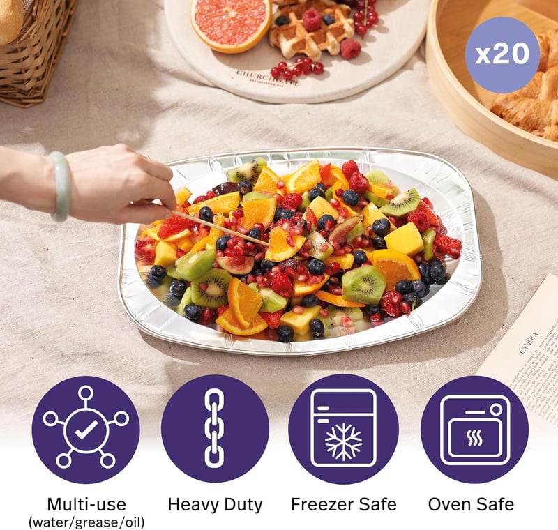 MATANA 20 db alumínium tálca sütő és fagyasztóbiztos magas peremmel 35x26 cm egy vagy újrahasznosítható büfé tál catering partira karácsonyr