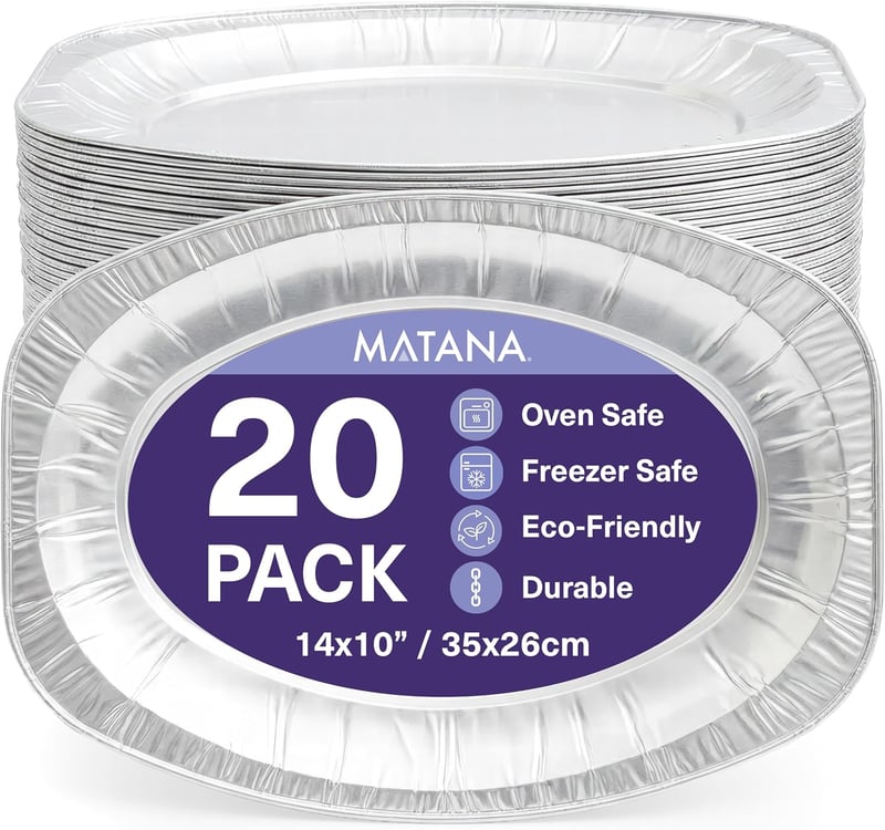 MATANA 20 db alumínium tálca sütő és fagyasztóbiztos magas peremmel 35x26 cm egy vagy újrahasznosítható büfé tál catering partira karácsonyr