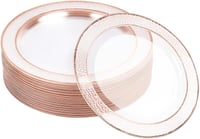 MATANA 20 db Elegáns Átlátszó Műanyag Tányér Rozéarany Szegéllyel 26 cm 1