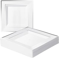 MATANA 20 db fehér műanyag tányér ezüst szegéllyel 24 cm négyzet alakú 1