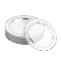 MATANA 20 komada Premium Prozirni Plastični Tanjuri sa Srebrnim Rubom, 26 cm, Višekratni Set Tanjura za Vjenčanja, Rođendane, Zabave 1