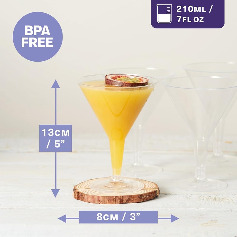 MATANA 24 db Műanyag Koktél Pohár 210 ml, Martini és Margarita Poharak