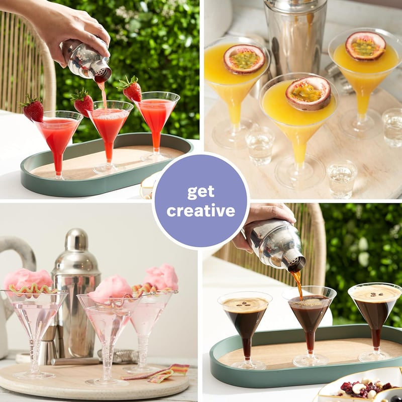 MATANA 24 db Műanyag Koktél Pohár 210 ml, Martini és Margarita Poharak