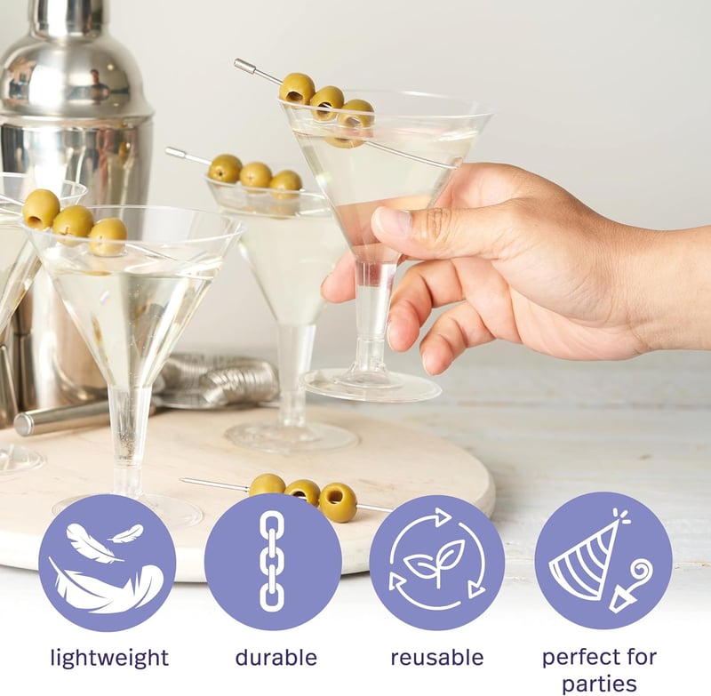 MATANA 24 db Műanyag Koktél Pohár 210 ml, Martini és Margarita Poharak