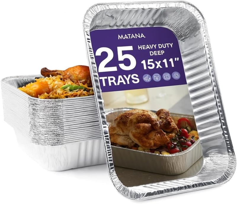 MATANA 25 db XL alumínium tepsi 37 x 27 cm, 7 cm mély, 5000 ml, grillsütő és sütő tál, egymásra rakható
