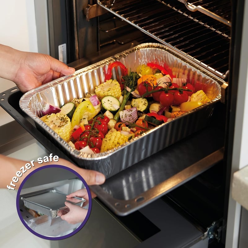 MATANA 25 db XL alumínium tepsi 37 x 27 cm, 7 cm mély, 5000 ml, grillsütő és sütő tál, egymásra rakható