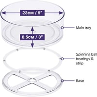 MATANA 360° Forgó Tálca Szett 2db - 23cm Átlátszó Forgótányér Magas Peremmel Fűszertartóhoz, Hűtőbe, Konyhaszekrénybe, Fürdőszobai Kozmetiku 2