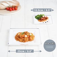 Set 40 Farfurii din Plastic Alb MATANA cu Margine Argintie (Pătrate, 2 Mărimi) - Farfurii de Petrecere Durabile, Veselă Reutilizabilă pentru Nunți, Zile de Naștere și Sărbători 3