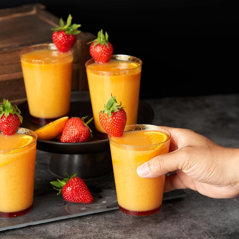 MATANA Prémium Átlátszó Műanyag Pohár Arany Csillámmal 50db (280ml) - Újrahasználható Poharak Italokhoz, Esküvőre, Partikra