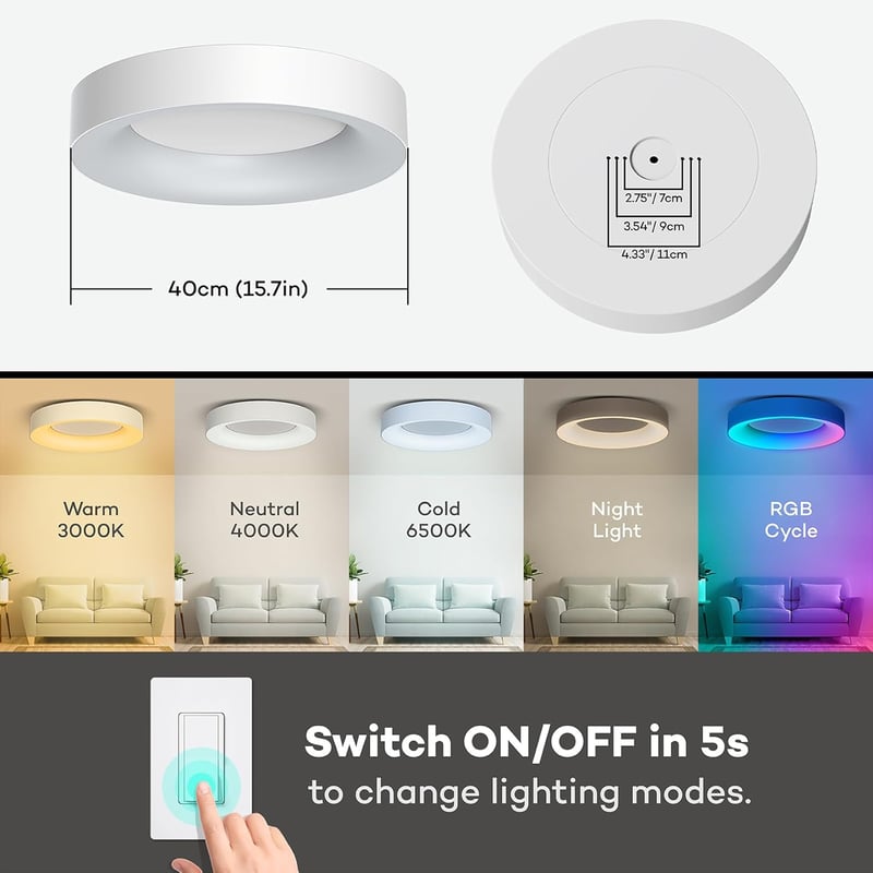 Matane LED mennyezeti lámpa RGB színváltó távirányítóval 36W dimmelhető