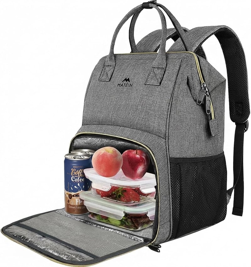 MATEIN 15.6" Laptop Hátizsák Hűtőtáskával, USB Töltőporttal, Vízálló Munka Hátizsák Szürke