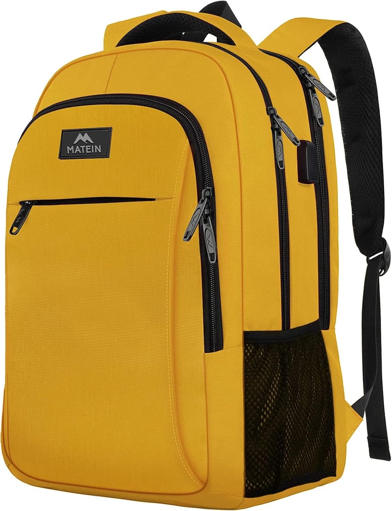 MATEIN 15,6" Laptop Hátizsák Nőknek - Sárga Notebook Táska USB Töltőporttal, Üzleti és Munkavégzéshez, Férfiaknak is