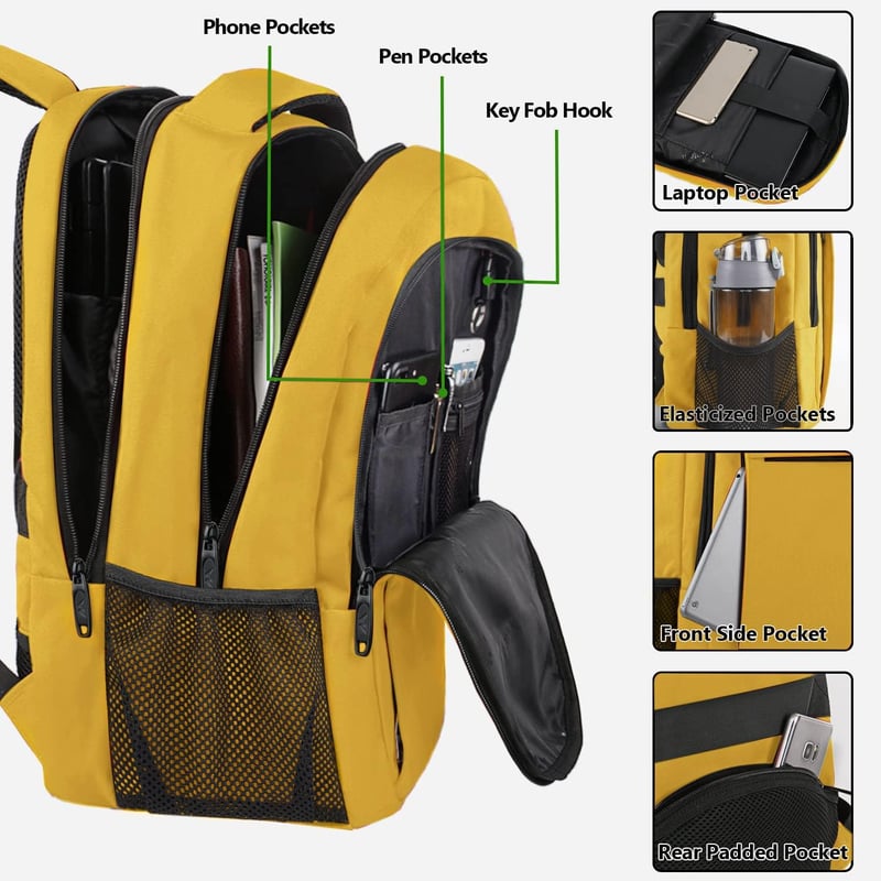 MATEIN 15,6" Laptop Hátizsák Nőknek - Sárga Notebook Táska USB Töltőporttal, Üzleti és Munkavégzéshez, Férfiaknak is