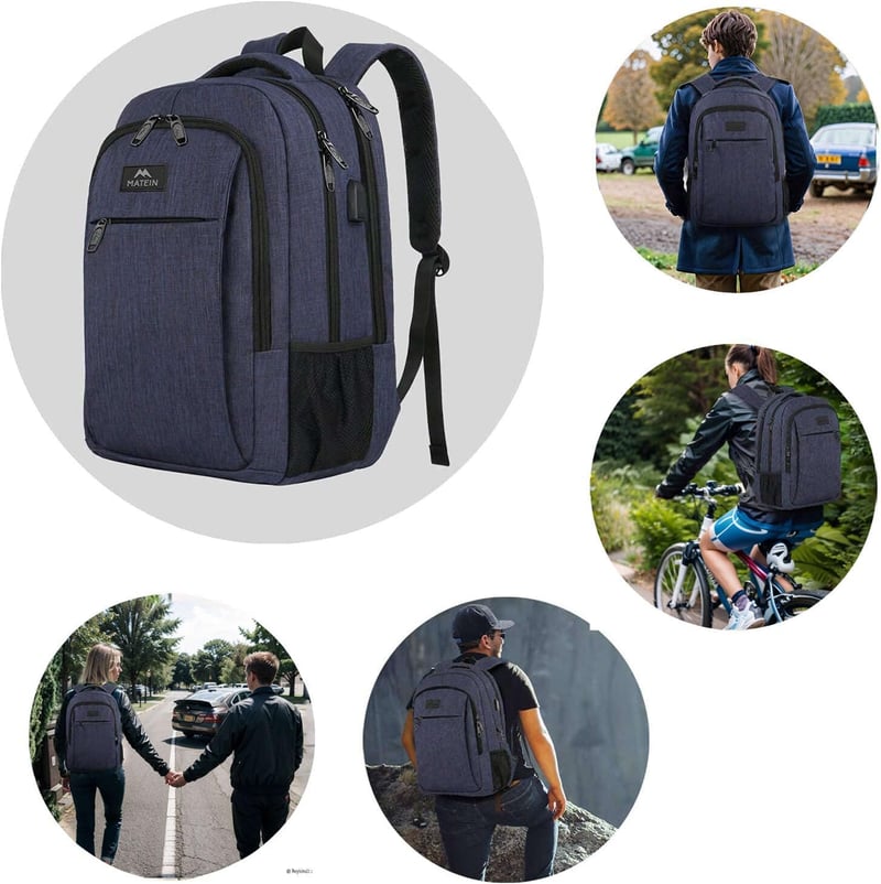 MATEIN 15,6" Laptop Hátizsák USB Töltőporttal - Vízálló Iskolatáska Férfiaknak, Kék Notebook Táska Utazáshoz, Munkához - 15.6 inches, Blue