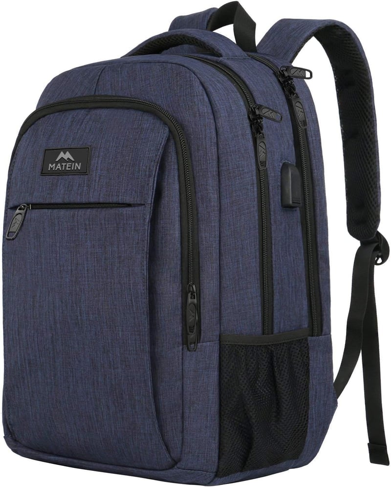 MATEIN 15,6" Laptop Hátizsák USB Töltőporttal - Vízálló Iskolatáska Férfiaknak, Kék Notebook Táska Utazáshoz, Munkához - 15.6 inches, Blue