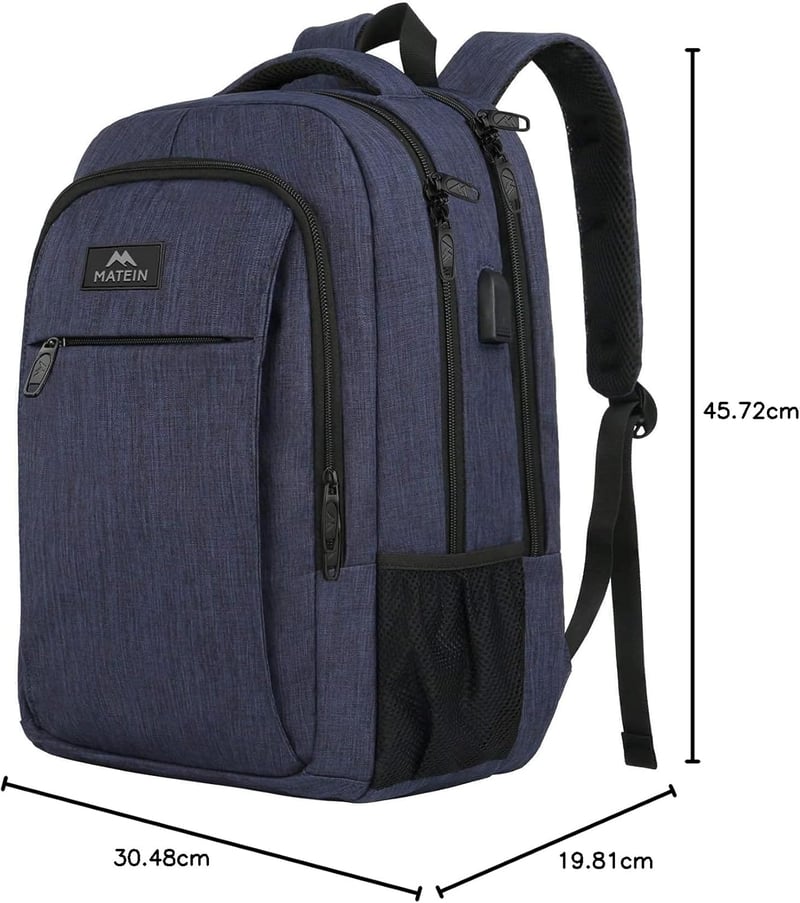 MATEIN 15,6" Laptop Hátizsák USB Töltőporttal - Vízálló Iskolatáska Férfiaknak, Kék Notebook Táska Utazáshoz, Munkához - 15.6 inches, Blue