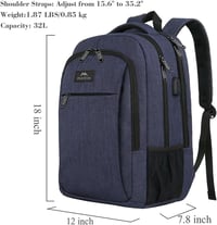 MATEIN 15,6" Laptop Hátizsák USB Töltőporttal - Vízálló Iskolatáska Férfiaknak, Kék Notebook Táska Utazáshoz, Munkához - 15.6 inches, Blue 7