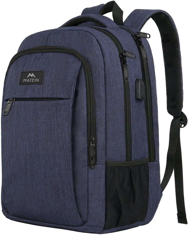 MATEIN 15,6" Laptop Hátizsák USB Töltőporttal - Vízálló Iskolatáska Férfiaknak, Kék Notebook Táska Utazáshoz, Munkához - 15.6 inches, Blue