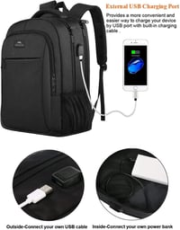 MATEIN 15,6" Laptop Hátizsák USB Töltőporttal - Vízlepergető Számítógép Táska Utazáshoz, Munkához, Iskolához - Fekete 2