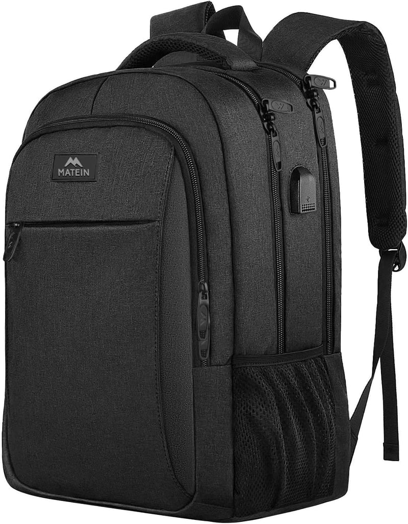 MATEIN 15,6" Laptop Hátizsák USB Töltőporttal - Vízlepergető Számítógép Táska Utazáshoz, Munkához, Iskolához - Fekete