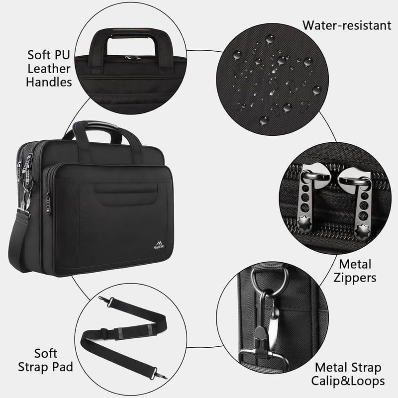 MATEIN 15,6" Üzleti Laptop Táska - Vízálló Nylon Válltáska Notebookhoz, Tablethez - Unisex Többrekeszes Hordozható Számítógép Tok Lopásgátló