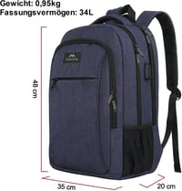 MATEIN 17.3 Colos Laptop Hátizsák USB Töltőporttal Vízálló Antitolvaj Férfi Női Utazási Iskolatáska Sötétkék 6