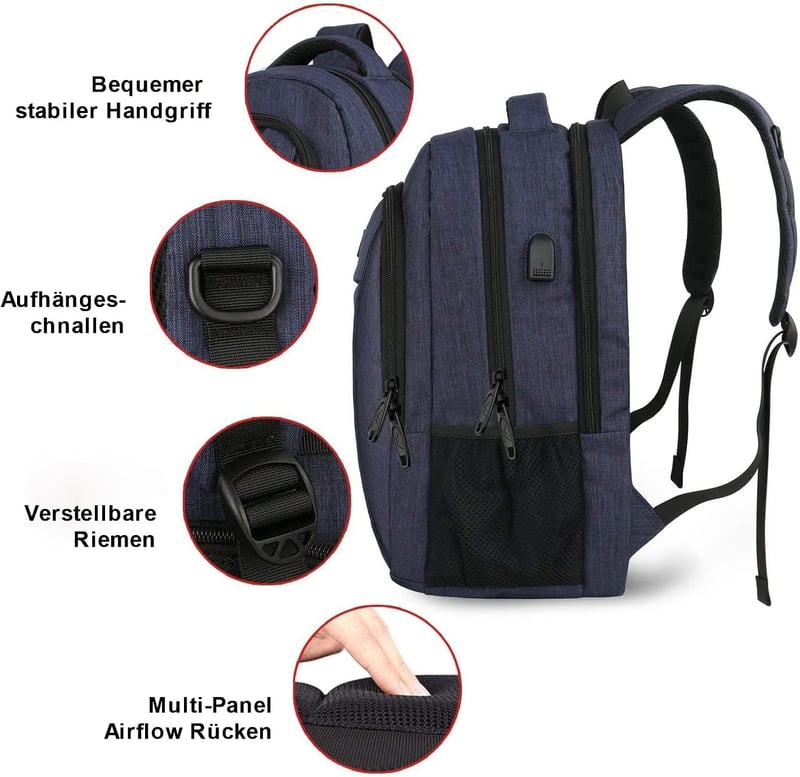 MATEIN 17.3 Colos Laptop Hátizsák USB Töltőporttal Vízálló Antitolvaj Férfi Női Utazási Iskolatáska Sötétkék