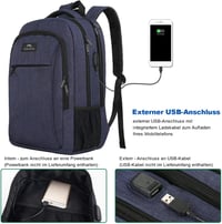 MATEIN 17.3 Colos Laptop Hátizsák USB Töltőporttal Vízálló Antitolvaj Férfi Női Utazási Iskolatáska Sötétkék 2