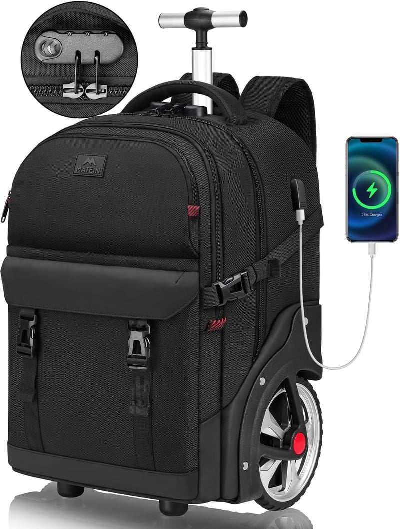 MATEIN 17.3" gurulós hátizsák 50L USB töltővel vízálló utazási táska