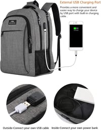 MATEIN 17,3 Hüvelykes Laptop Hátizsák USB Töltőporttal - Vízálló Utazó Táska Lopásgátló Zsebbel, Szürke 3